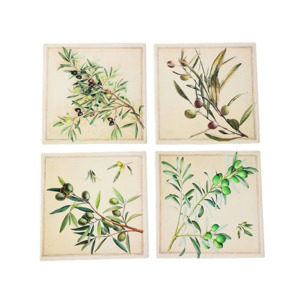 Coaster: Square Olives Coaster Set 4