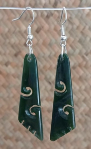 Greenstone Angled Koru Earrings