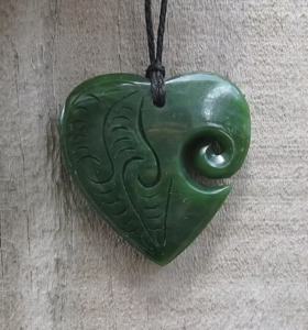 Greenstone Heart Koru Pendant