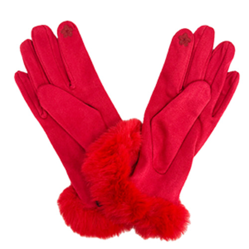 Bright Red Fux Fur Gloves