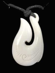 Fish Hook & Koru Bone Necklace