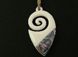Jewellery: Koru Bone And Paua Pendant With Cord