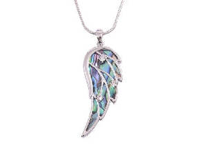 Paua Angel Wing Rhodium Pendant
