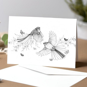 Katy Hayward: Card - Come Fly With Me - Pīwaiwaka/Fantail