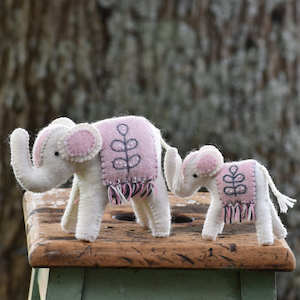Felt Animals: Mum and Bub Elephants - Pink