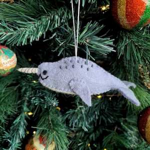 Decorations: Felt Narwhal Decoration - Blue Grey