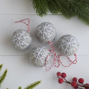 Christmas: Grey Embroidered Snowflake Balls - Set of 4