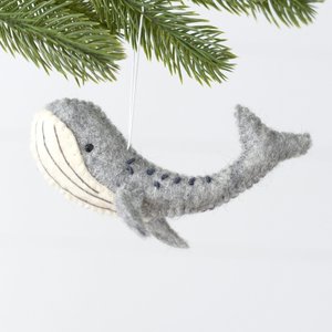 Decorations: Felt Whale Ornament - Marbled Grey