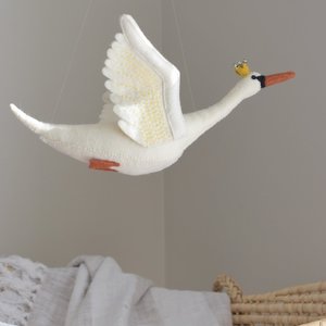 Baby Mobiles: Small Flying Swan Mobile - Mustard