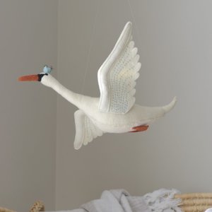 Baby Mobiles: Small Flying Swan Mobile - Mint