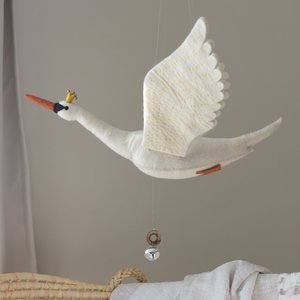 Baby Mobiles: Large Flying Swan Mobile - Mustard
