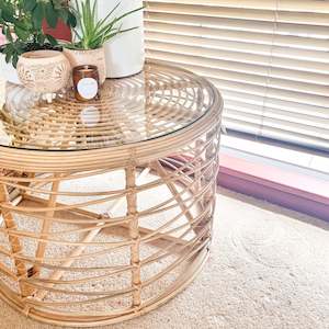 Furniture: Rea - Glass Top Rattan Coffee Table