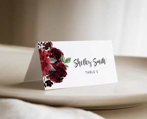 Wedding Place Cards: Burgundy Wedding Place Card Template