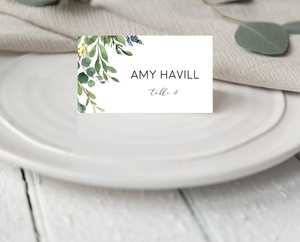 Wedding Place Cards: Greenery Wedding Place Card Template