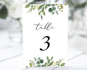 Wedding Table Number Cards: Eucalyptus Wedding Table Number Card Template