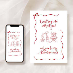Will You Be My Bridesmaid Card: Hand Drawn Bridesmaid Proposal Card