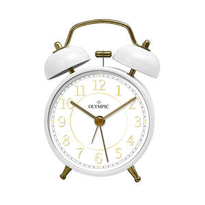 Clocks Barometers: White Twin Bells Metal Alarm Clock