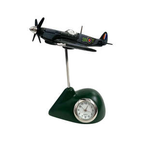 Miniature Novelty Collectable Spitfire Clock On Stand Camouflage