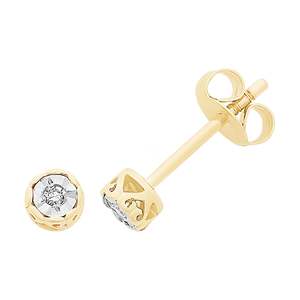 Diamond Earrings: 9ct Yellow Gold Diamond Stud Earrings