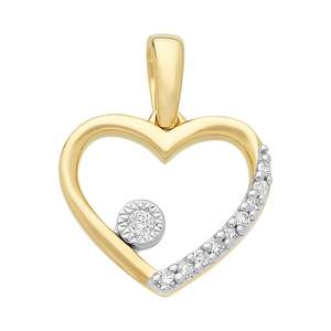 9ct Yellow Gold Heart Pendant With Diamonds