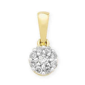 Diamond Necklaces Pendants: 9Ct Yellow Gold Diamond Cluster Pendant