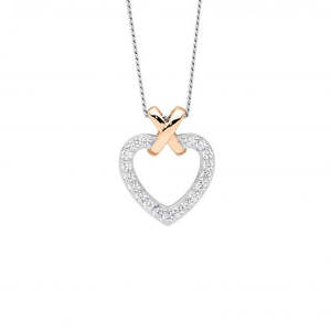 Fashion Jewellery: Ladies Ellani Sterling Silver And Rose Gold Plated Cross Over Heart Pendant Heart P902R