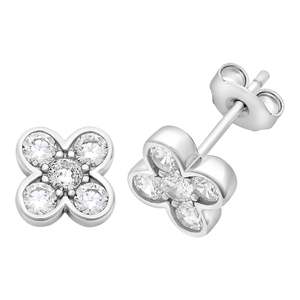 Sterling Silver CZ Clover Earrings