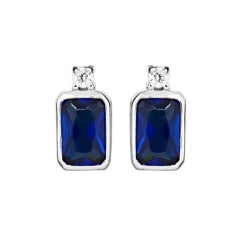 Jewellery Cubic Zirconia: Sterling Silver Nano Sapphire And Cz Stud Earrings
