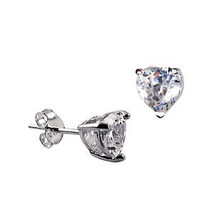 Jewellery Cubic Zirconia: Sterling Silver Heart Shaped Cubic Zirconia Earrings
