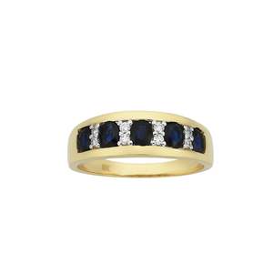 Jewellery Sapphire: 9ct Yellow Gold Sapphire And Diamond Ring