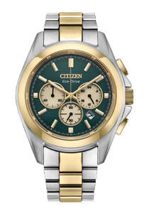 Mens Citizen Eco Drive Chronograph Watch With Green Dial CA4684-54X