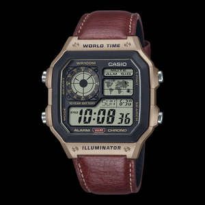 Mens Casio Digital Watch With Leather Strap AE1200WHL-5A