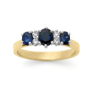 Rings Three Stones: 9Ct Yellow Gold Sapphire And Diamond Ring