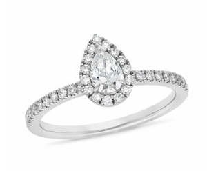 18ct White Gold Pear Shape Halo Ring