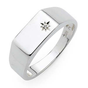 Sterling Silver Mens Ring Set With A Diamond