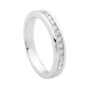 Womens Ellani Sterling Silver And Cubic Zirconia Channel Set Ring R341