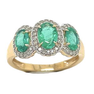 Jewellery Emerald: 9ct Yellow Gold Emerald And Diamond Cluster