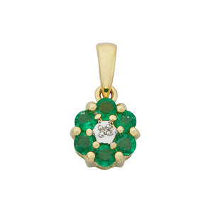 9Ct Yellow Gold Emerald And Diamond Pendant