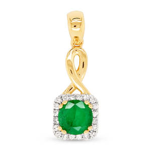 9Ct Yellow Gold Emerald And Diamond Pendant