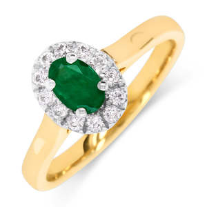 Jewellery Emerald: 9Ct Emerald & Diamond Ring