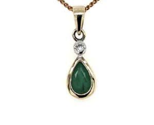 9Ct Yellow Gold Emerald And Diamond Pendant