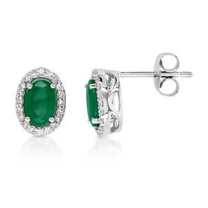 Jewellery Emerald: 9ct Emerald & Diamond Earrings