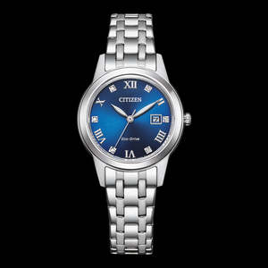 Womens Watches: Ladies Citizen Eco Drive Blue Dial Stainless Steel Strap FE1240-81L