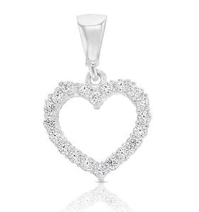 Necklaces Pendants: Ladies 9ct White Gold Heart Set With Cz Pendant
