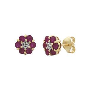 Jewellery Ruby: 9ct Yellow Gold Ruby And Diamond Earrings