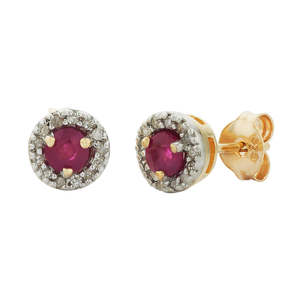 9ct Yellow Gold Ruby And Diamond Earrings