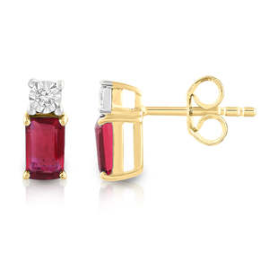 9Ct Yellow Gold Ruby And Diamond Earrings