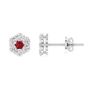 Jewellery Ruby: 9Ct White Gold Ruby And Diamond Cluster Earrings