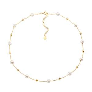 Jewellery Pearls: Ladies Ellani Yellow Gold Plated Freshwater Pearl Necklace P900G