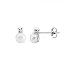 Ladies Ellani Pearl And Cz Stud Earrings E634S